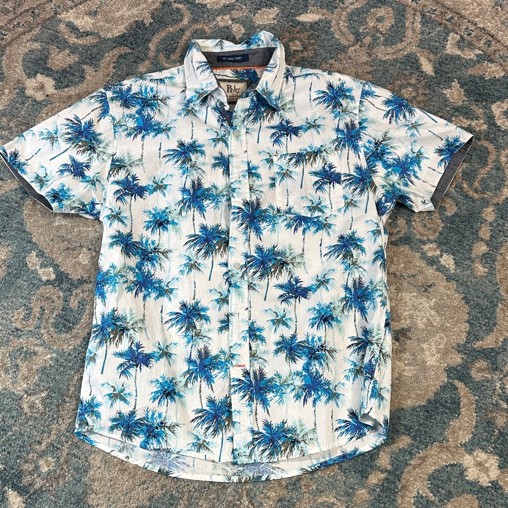 Blue Palm Tree Print Men's Shirt